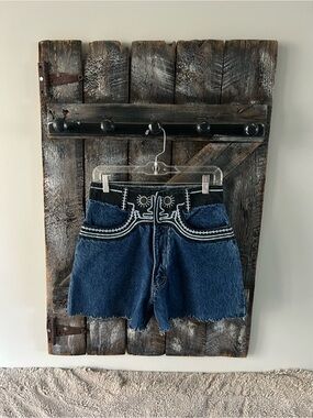 Women's Vintage Jewel High-Waist Embroidered Dark Blue Denim Shorts